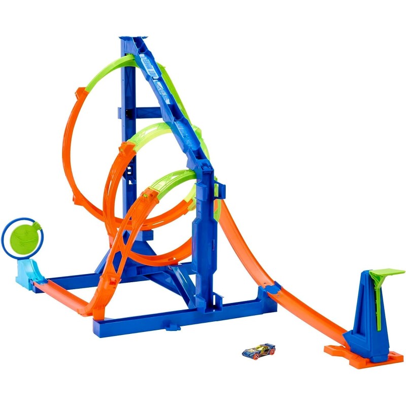 Hot Wheels - Vortice Estremo, pista adrenalinica con 1 macchinina giocattolo, 2 diverse sfide sul circuito a spirale e spazio pe