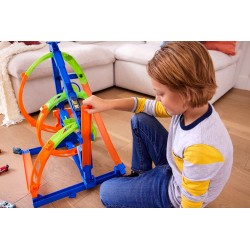 Hot Wheels - Vortice Estremo, pista adrenalinica con 1 macchinina giocattolo, 2 diverse sfide sul circuito a spirale e spazio pe