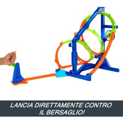 Hot Wheels - Vortice Estremo, pista adrenalinica con 1 macchinina giocattolo, 2 diverse sfide sul circuito a spirale e spazio pe