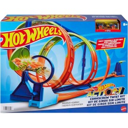 Hot Wheels - Vortice Estremo, pista adrenalinica con 1 macchinina giocattolo, 2 diverse sfide sul circuito a spirale e spazio pe