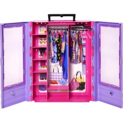 Mattel - Barbie Fashionistas Armadio Moda Look Playset con bambola, richiudibile e trasportabile, abiti, accessori e grucce - HJ