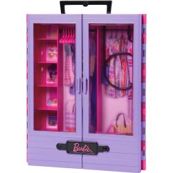 Mattel - Barbie Fashionistas Armadio Moda Look Playset con bambola, richiudibile e trasportabile, abiti, accessori e grucce - HJ