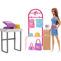 Mattel - Barbie - Make & Sell Boutique, playset con bambola e accessori alla moda inclusi, espositore, stampante e adesivi per c
