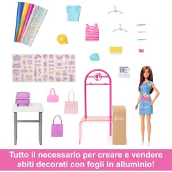 Mattel - Barbie - Make & Sell Boutique, playset con bambola e accessori alla moda inclusi, espositore, stampante e adesivi per c