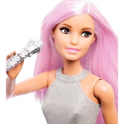 Mattel - Barbie Carriere Pop Star con Microfono, Bambola Capelli Rosa e Abiti Argento - FXN98