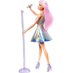 Mattel - Barbie Carriere Pop Star con Microfono, Bambola Capelli Rosa e Abiti Argento - FXN98