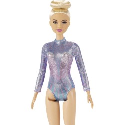 Mattel - Barbie -Ginnasta, Bambola Bionda con Coloratissimo Body, 2 Bastoni e Nastro - GTN65