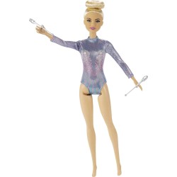 Mattel - Barbie -Ginnasta, Bambola Bionda con Coloratissimo Body, 2 Bastoni e Nastro - GTN65
