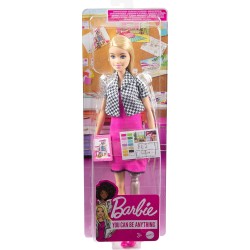 Mattel - Barbie Bambola Interior Designer, Bionda, Abito Rosa e Giacca Pied-De-Poule, Gamba Protesica, Tablet e Cartella dei Pro