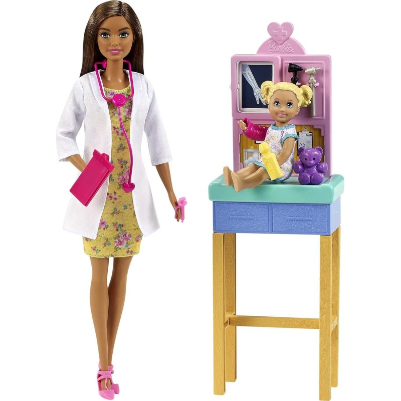 Mattel - Barbie -Carriere Playset Pediatra con Bambola Bruna, Neonato,  Camice e Accessori, Giocattolo per Bambini 3