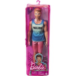 Mattel - Barbie - Ken Fashionistas Bambola n. 192, capelli castani corti, vitiligine, canotta con scritta "Malibu" - HBV26