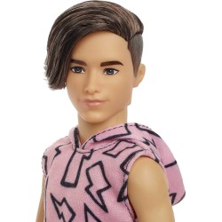 Mattel - Barbie - Ken Fashionistas Bambola n.193, slanciato, capelli castani, felpa con cappuccio con disegno di fulmini - HBV27