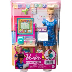 Mattel - Barbie Carriere - Barbie Insegnante Caucasica, bambola insegnante bionda e bambola bambina castana, con accessori come 