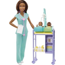 Mattel - Barbie - Carriere Playset Pediatra Mora con Bambola e Accessori - GKH24