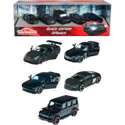 Majorette - Black Edition Giftpack, 5 Veicoli Inclusi: Audi R8, Brabus B63, Nissan Gt3 Nismo Gtr, Dodge Demon, Mercedes-Amg Gtr,