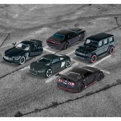 Majorette - Black Edition Giftpack, 5 Veicoli Inclusi: Audi R8, Brabus B63, Nissan Gt3 Nismo Gtr, Dodge Demon, Mercedes-Amg Gtr,