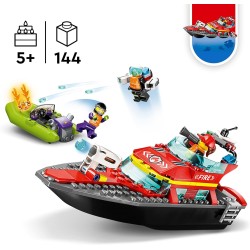 LEGO - CITY La barca di salvataggio dei pompieri, giocattolo galleggiante, jetpack e minifigurine - 60373