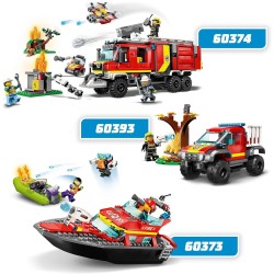 LEGO - CITY La barca di salvataggio dei pompieri, giocattolo galleggiante, jetpack e minifigurine - 60373