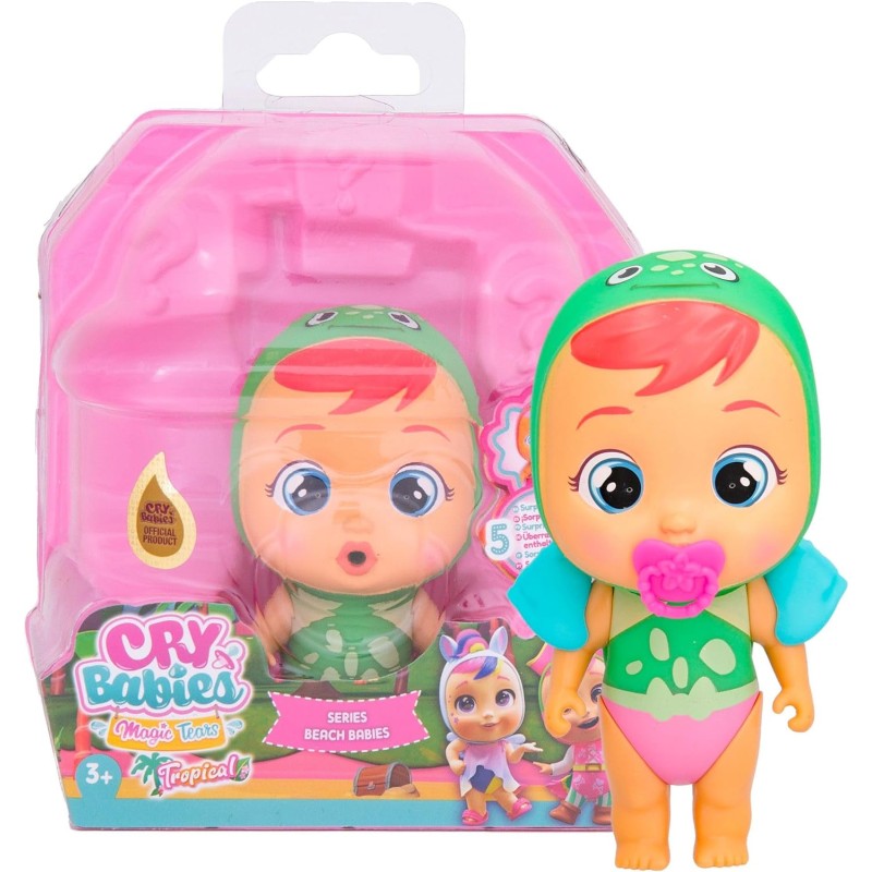 Imc Toys - Cry Babies Magic Tears Tropical Beach Babies Dino | Bambola che piange Lacrime Vere - 910454IME