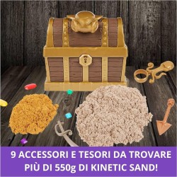 Spin Master - Kinetic Sand, Playset Caccia al Tesoro, con 567gr di Sabbia Marrone e Dorata Scintillante, 9 Tesori Nascosti da Tr