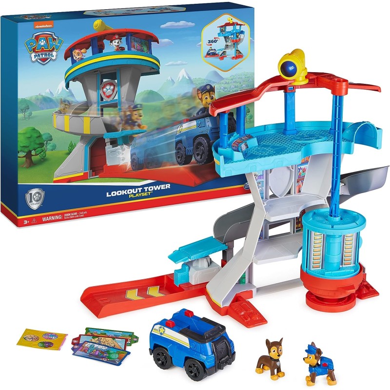 Spin Master - Paw Patrol Quartier Generale, Set di Gioco Torre di Controllo, 2 Personaggi di Chase, Auto della Polizia di Chase 