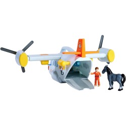 Simba - Sam il pompiere aereo di soccorso cm 42, con funzione lanciatore, con luci e suoni, verricello, portellone - 10925261503