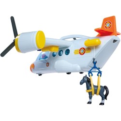 Simba - Sam il pompiere aereo di soccorso cm 42, con funzione lanciatore, con luci e suoni, verricello, portellone - 10925261503