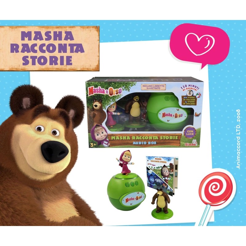 Simba - Masha Racconta Storie - Cassa Speaker Inclusi 2 Personaggi - 130 Minuti con 24 Storie di Masha, Usb, Italiano e Inglese 