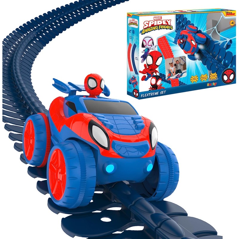 Smoby - Spidey FleXtreme Set 4.4 m di pista, 184 pz, 1 auto Spidey, batterie incluse - 7600180918