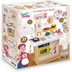 Smoby - Super Benny La cucina delle delizie, 32 accessori per cucinare davvero, grembiule incluso, ricettario - 7600310916