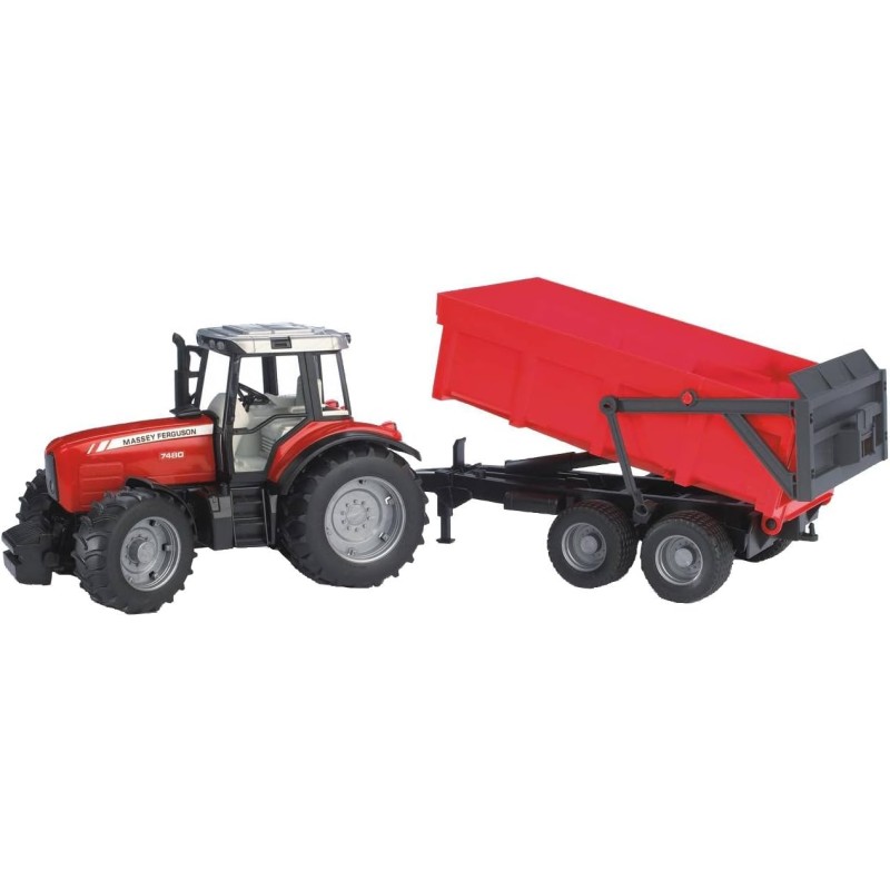 BRUDER 02045 - Trattore Massey Ferguson 7480 con rimorchio Ribaltabile