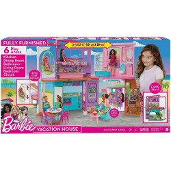 Barbie - Barbie Casa di Malibu (106 cm) Playset casa delle bambole con 2 piani, 6 stanze, ascensore altalena e più di 30 pezzi, 