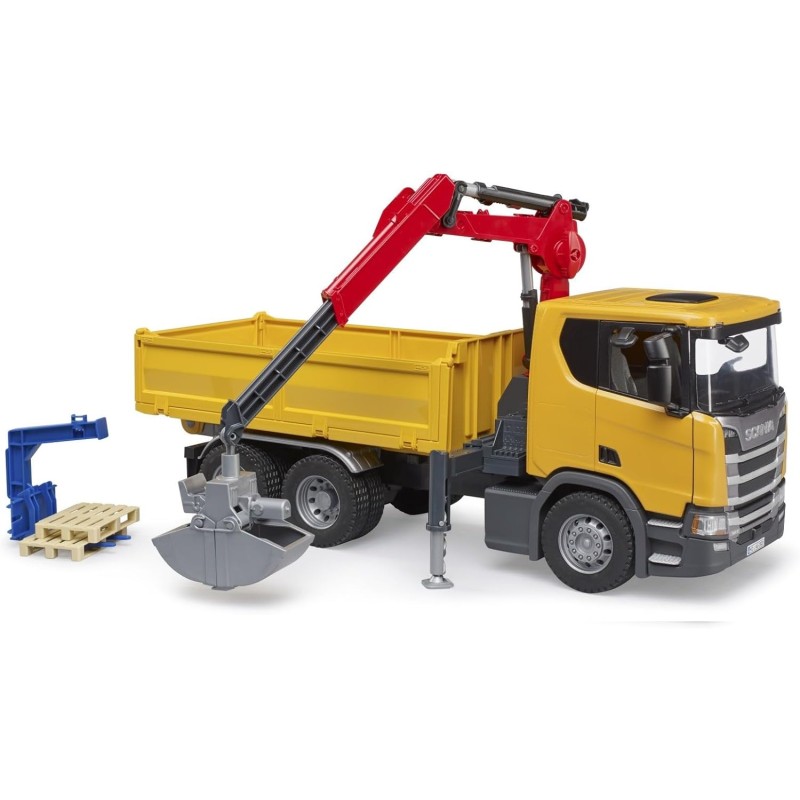 BRUDER 03551 - Scania Super 560R Camion da cantiere con gru di carico e 2 pallets