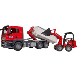 BRUDER 03767 - MAN TGS Autocarro con cassone scarrabile e pala compatta