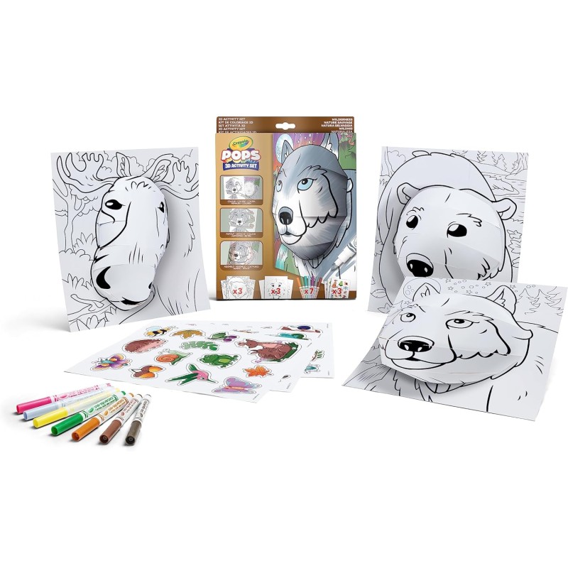 CRAYOLA POPS - Set Attività 3D, per Colorare e Creare disegni in 3D, Attività Creativa soggetto Natura Selvaggia - 04-2807