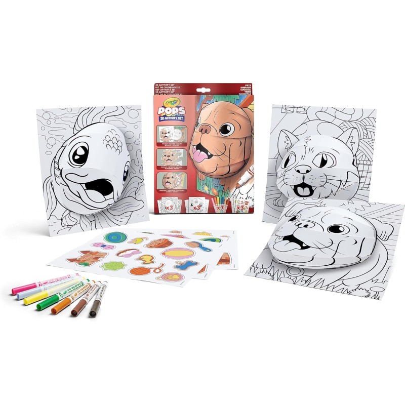 CRAYOLA POPS - Set Attività 3D, per Colorare e Creare disegni in 3D, Attività Creativa soggetto Cuccioli - 04-2804