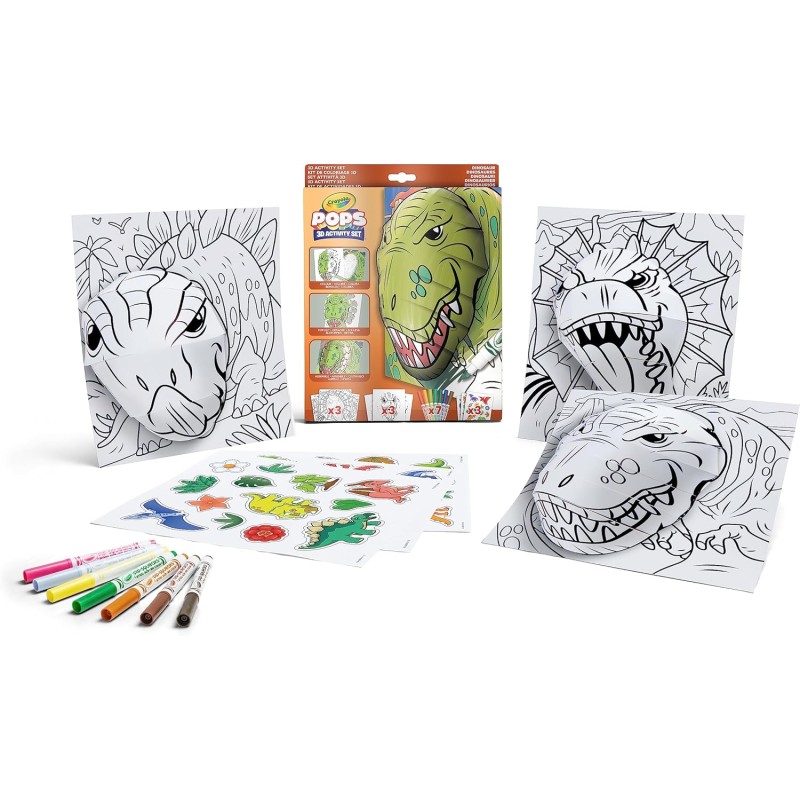 CRAYOLA POPS - Set Attività 3D, per Colorare e Creare disegni in 3D, Attività Creativa soggetto Dinosauri - 04-2800