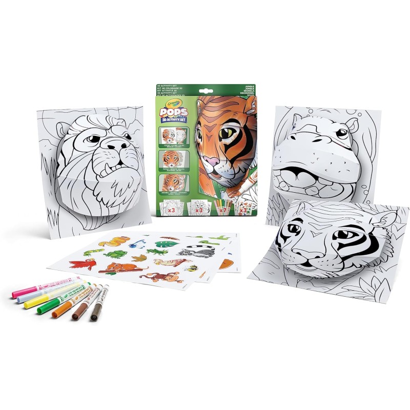 CRAYOLA POPS - Set Attività 3D, per Colorare e Creare disegni in 3D, Attività Creativa soggetto Giungla - 04-2802