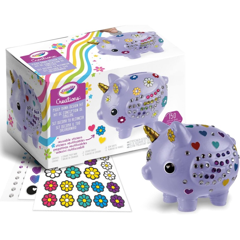 CRAYOLA CREATIONS - Set Decora il Tuo Salvadanaio con Adesivi e Cristalli, Attività Creativa e Regalo per Bambine - 04-2917