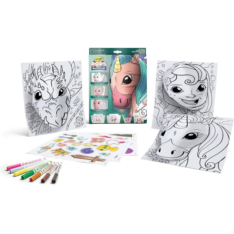 CRAYOLA POPS - Set Attività 3D, per Colorare e Creare disegni in 3D, Attività Creativa soggetto Creature Mistiche - 04-2803