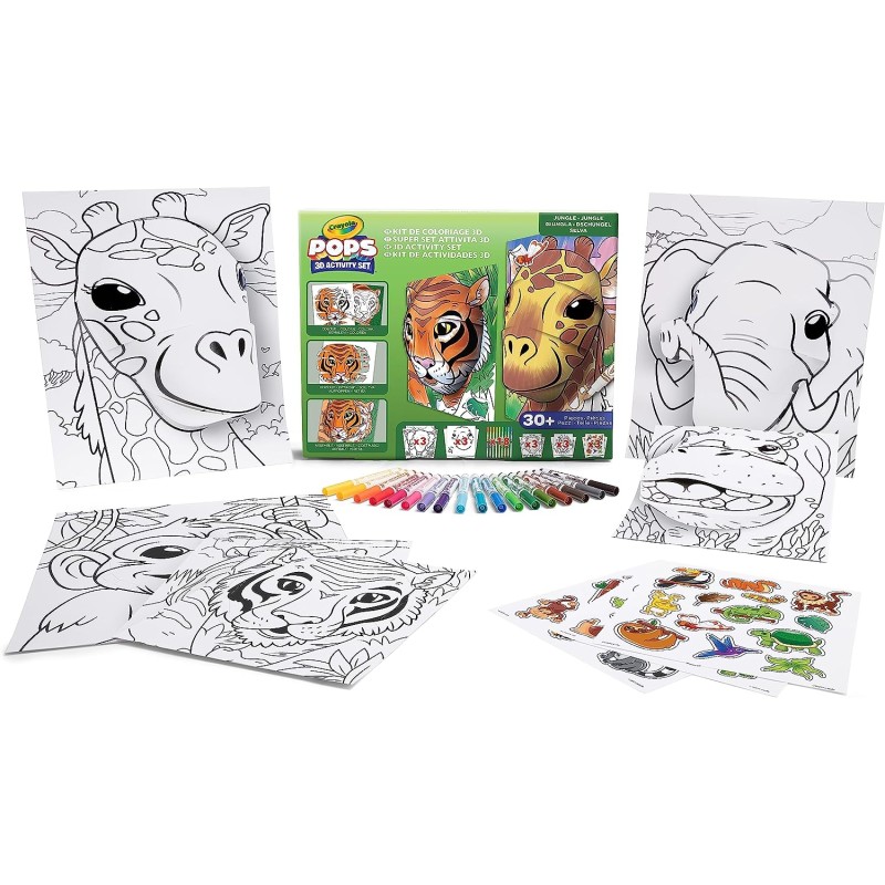 CRAYOLA POPS - Super Set Attività 3D, per Colorare e Creare disegni in 3D, soggetto Giungla - 04-2595