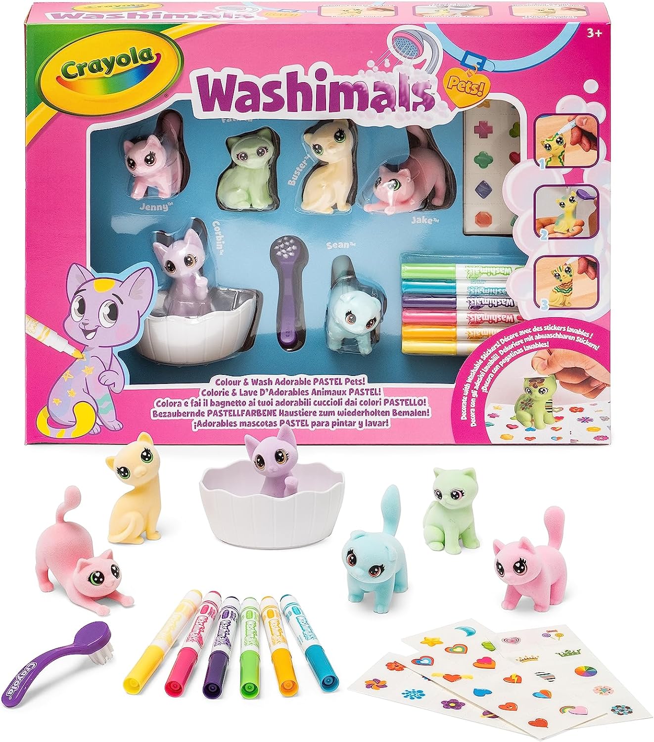 CRAYOLA - Washimals Pets- Set Attività con Adesivi Colori Pastello, per  Colorare e Fare Il Bagnetto ai Cuccioli - 74-7515