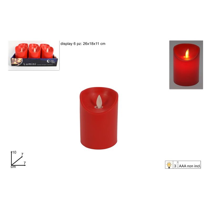 LUMINO CON MOVIMENTO FIAMMA A BATTERIA 10 CM ROSSO