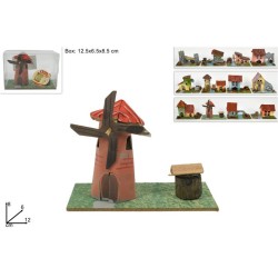 Set 4 Case Scenario Presepe Mulino Ruscello Altezza 8 cm in Legno e Cartone Casa Presepe Natale, 12 assortimenti