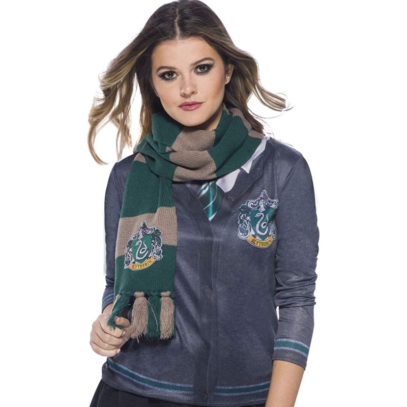 Rubies - Harry Potter - Sciarpa Serpeverde Deluxe, Verde e Grigio, Taglia Unica Unisex-Bambini -IT39034