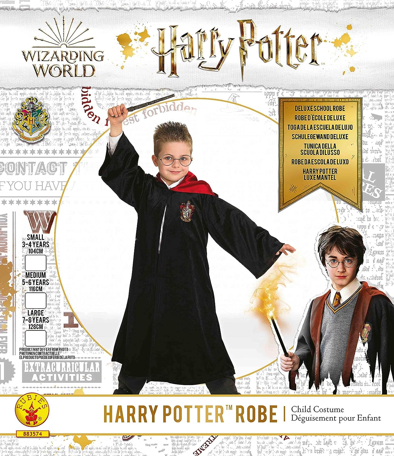 Rubies - Costume Harry Potter Deluxe, Costume per Bambini, Comprende Tunica  Nera con lo Stemma Grifondoro, il Cappuccio e la Spi