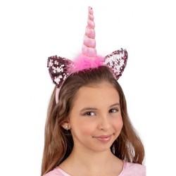 Carnival Toys - Cerchietto Unicorno Rosa/Argento con Paillettes Reversibili, 00414