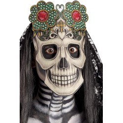 Carnival Toys - Maschera Teschio con Fiori in Tessuto "Dia de los Muertos" per adulto, in busta, 01786