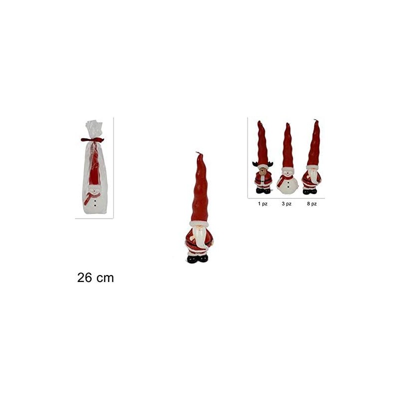 CANDELA ROSSA PERSONAGGIO NATALIZIO 26 CM, 3 MODELLI ASSORTITI