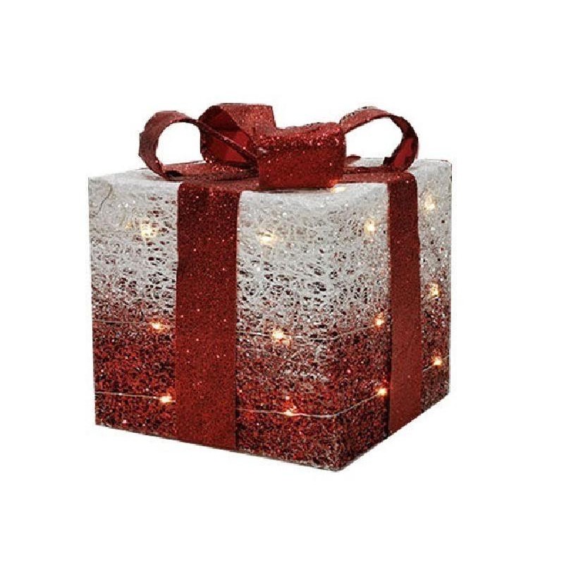 Pacco regalo luminoso 40 LED bianco e rosso 25 cm